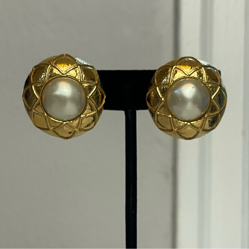 Vintage CHANEL Matelasse Gold-Plated Earrings w/ COA